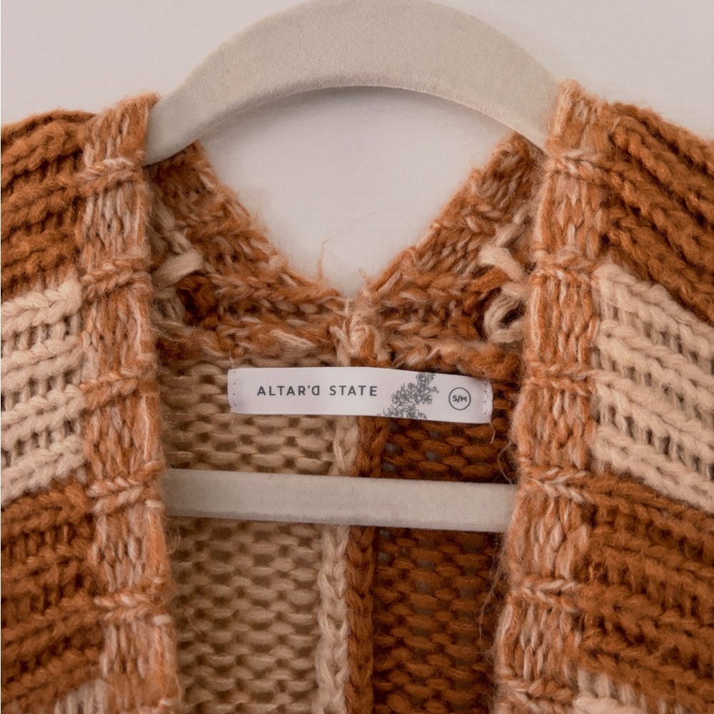 Altar'd State Checkered Cardigan - Brown and Cream - Picture 2 of 4